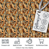 Abstract Tribal Line Art Pattern with Organic Shapes in Earthy Orange and Beige Digital Print Fabric by the Metre UK Sewing Quilting Textile