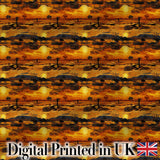 Textured African Landscape with Sunset Scene and Silhouettes in Warm Hues Digital Print Fabric by the Metre UK Sewing Quilting Textile