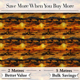 Textured African Landscape with Sunset Scene and Silhouettes in Warm Hues Digital Print Fabric by the Metre UK Sewing Quilting Textile
