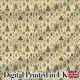 Tribal Geometric Pattern with Arrows Circles and Symbols in Soft Earthy Colours Digital Print Fabric by the Metre UK Sewing Quilting Textile