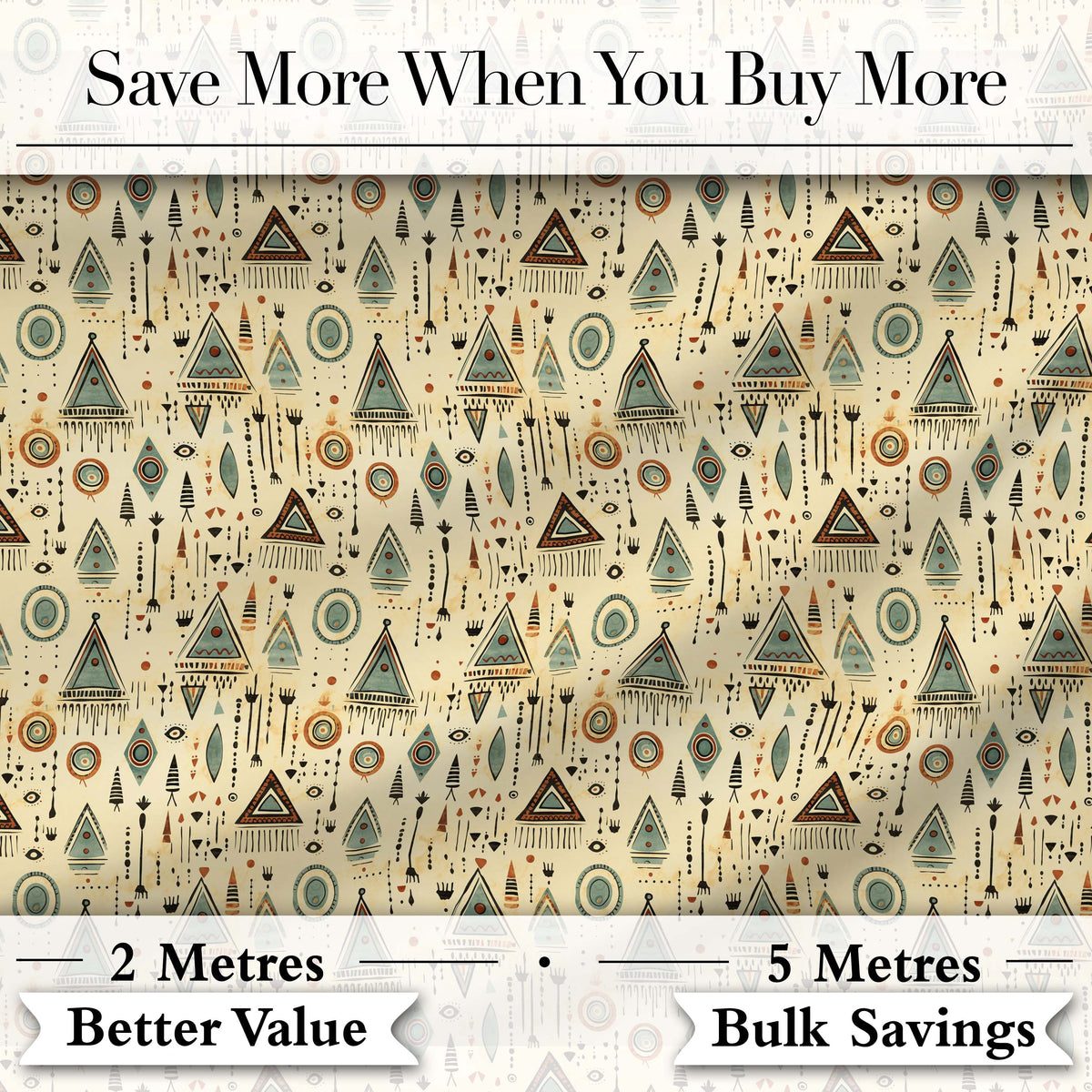 Tribal Geometric Pattern with Arrows Circles and Symbols in Soft Earthy Colours Digital Print Fabric by the Metre UK Sewing Quilting Textile
