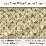Tribal Geometric Pattern with Arrows Circles and Symbols in Soft Earthy Colours Digital Print Fabric by the Metre UK Sewing Quilting Textile