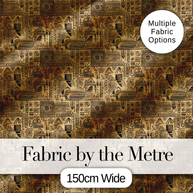 Vintage Tribal Illustration Pattern with Hand Drawn Symbols in Sepia Tones Digital Print Fabric by the Metre UK Sewing Quilting Textile