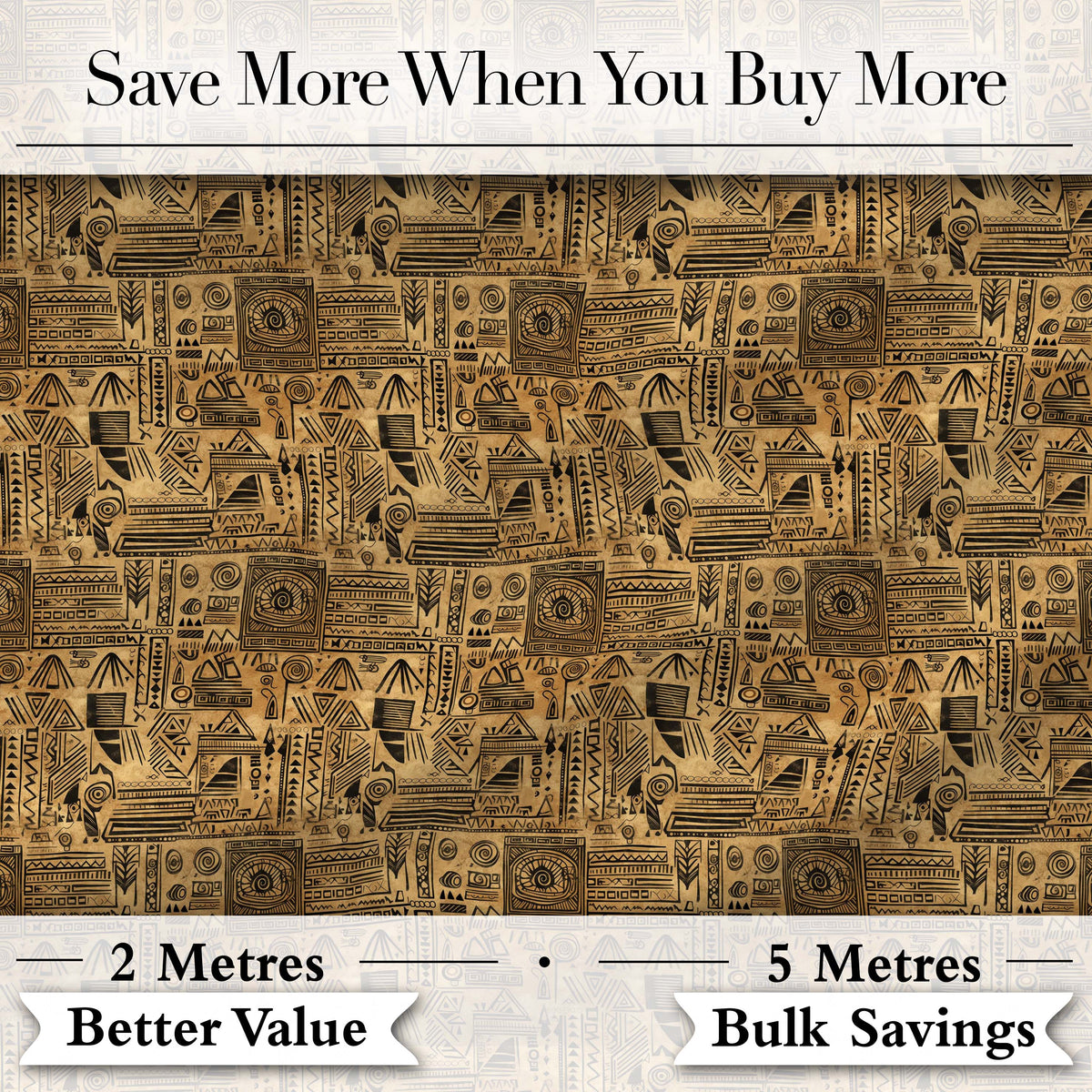 Vintage Tribal Illustration Pattern with Hand Drawn Symbols in Sepia Tones Digital Print Fabric by the Metre UK Sewing Quilting Textile