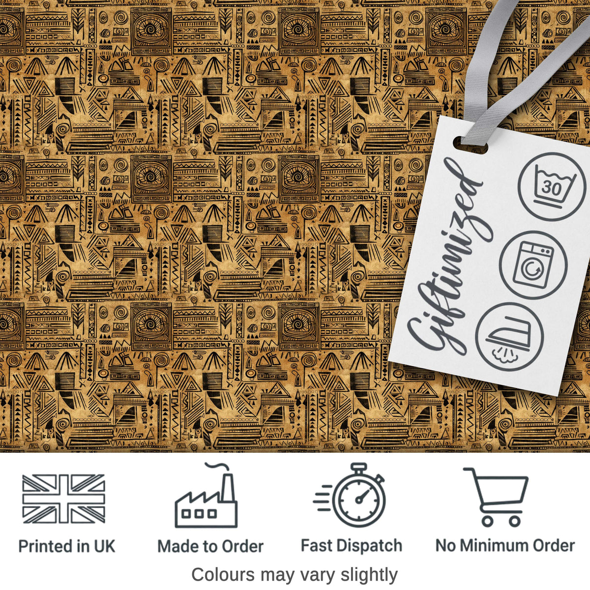 Vintage Tribal Illustration Pattern with Hand Drawn Symbols in Sepia Tones Digital Print Fabric by the Metre UK Sewing Quilting Textile