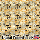 Minimalist African Savanna Pattern with Trees Wildlife and Village Silhouettes Digital Print Fabric by the Metre UK Sewing Quilting Textile