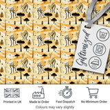 Minimalist African Savanna Pattern with Trees Wildlife and Village Silhouettes Digital Print Fabric by the Metre UK Sewing Quilting Textile