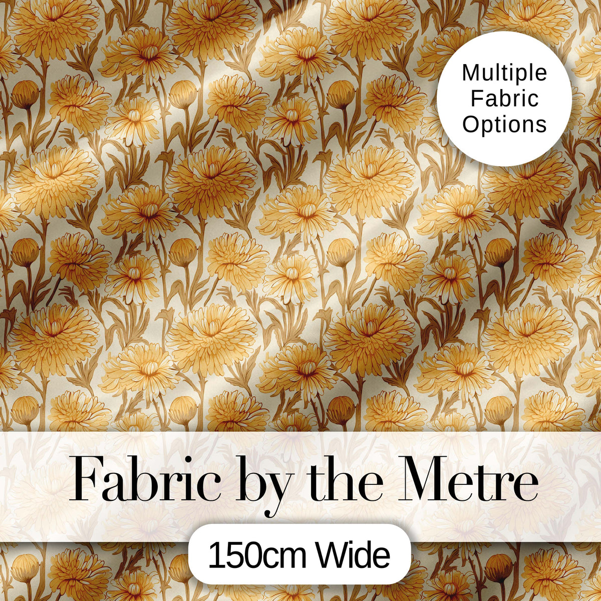 Dense Golden Chrysanthemum Floral Pattern with Dark Foliage Background Digital Print Fabric by the Metre UK Sewing Quilting Textile