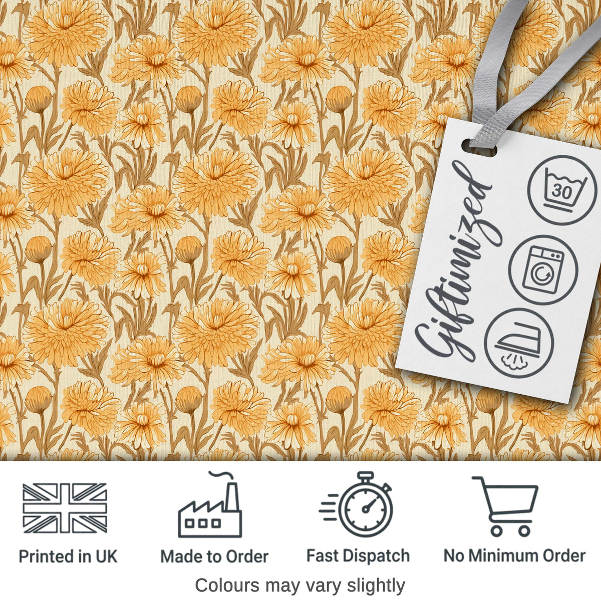 Dense Golden Chrysanthemum Floral Pattern with Dark Foliage Background Digital Print Fabric by the Metre UK Sewing Quilting Textile