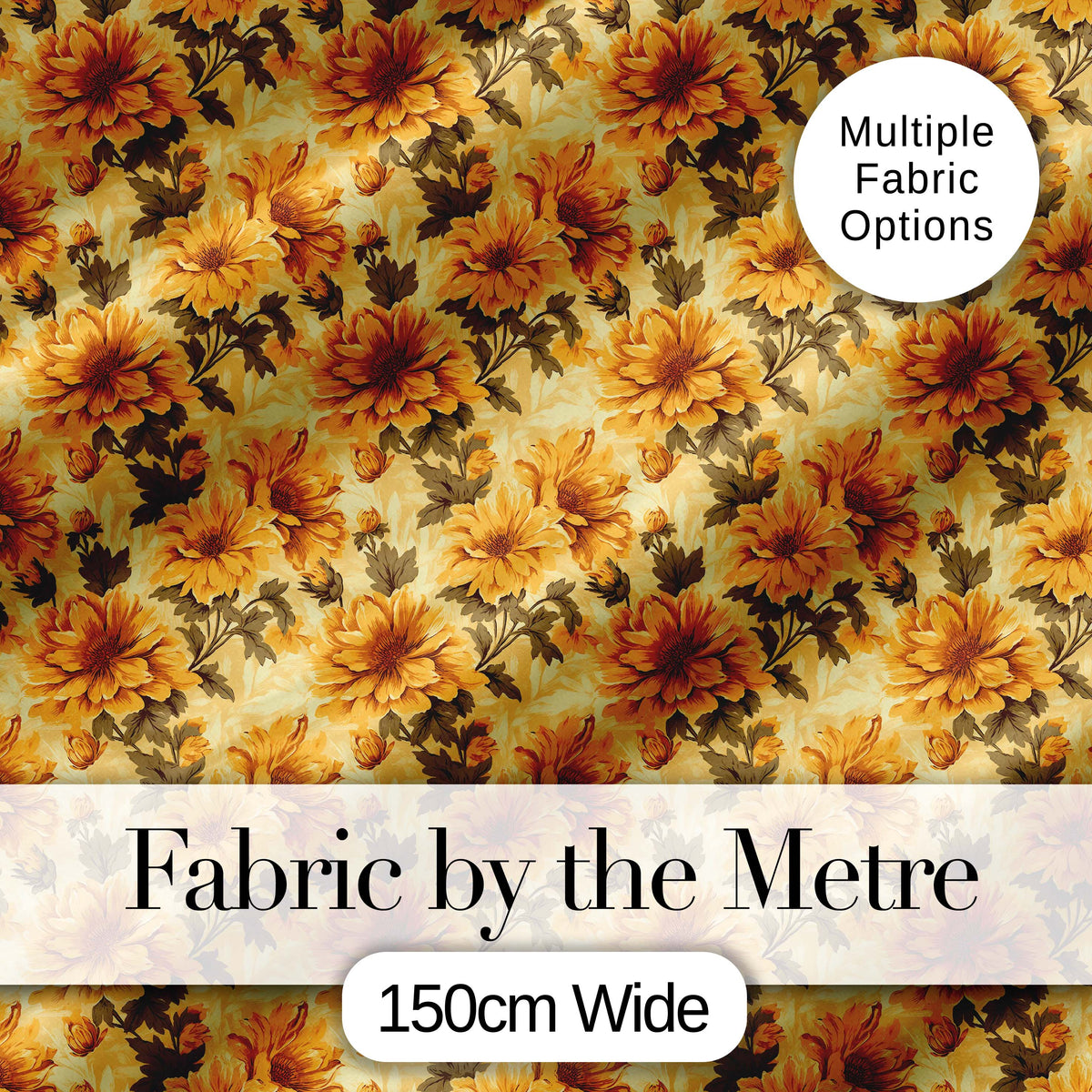 Chrysanthemum Floral  on Light Neutral Background with Fine Details Digital Print Fabric by the Metre UK Sewing Quilting Textile