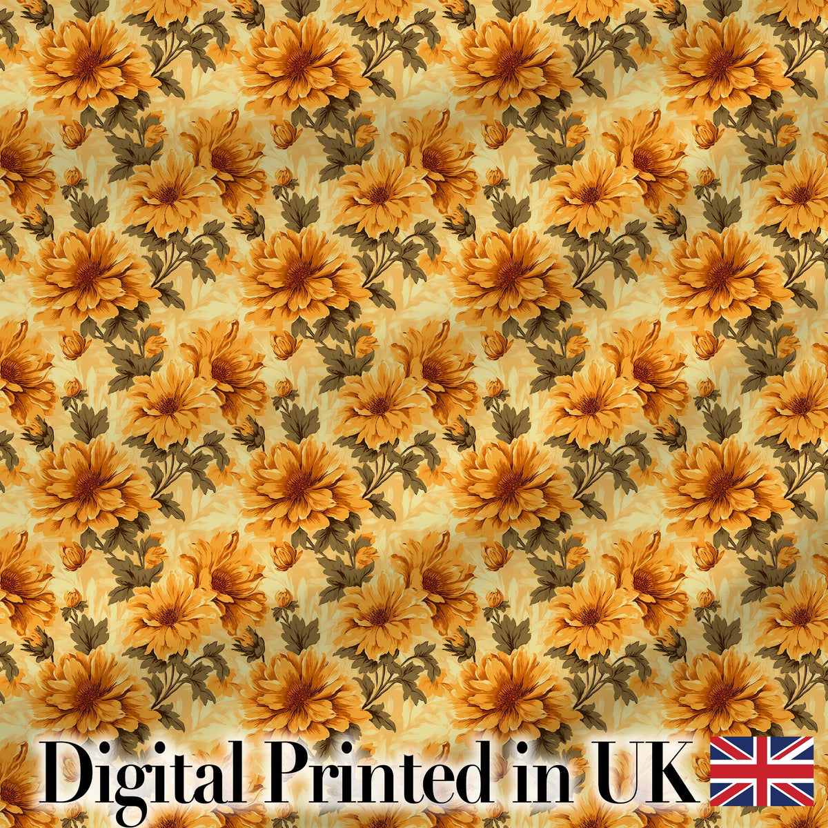 Chrysanthemum Floral  on Light Neutral Background with Fine Details Digital Print Fabric by the Metre UK Sewing Quilting Textile