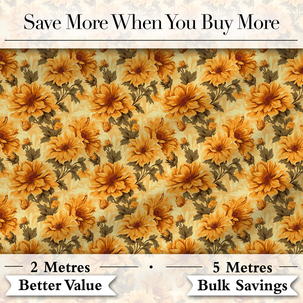 Chrysanthemum Floral  on Light Neutral Background with Fine Details Digital Print Fabric by the Metre UK Sewing Quilting Textile