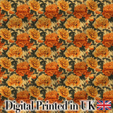 Layered Autumn Chrysanthemum Floral Pattern with Mixed Orange and Yellow Blooms Digital Print Fabric by the Metre UK Sewing Quilting Textile