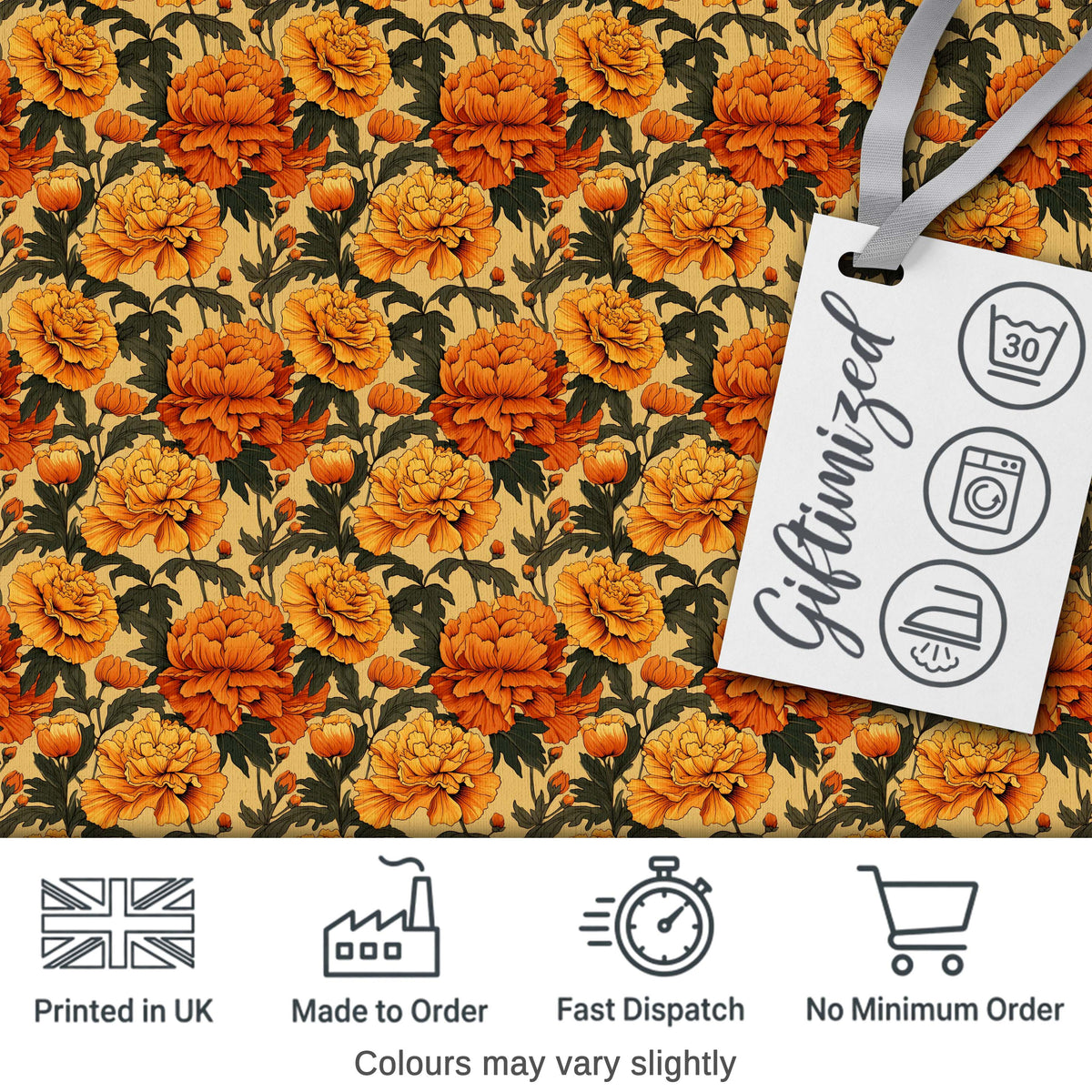 Layered Autumn Chrysanthemum Floral Pattern with Mixed Orange and Yellow Blooms Digital Print Fabric by the Metre UK Sewing Quilting Textile