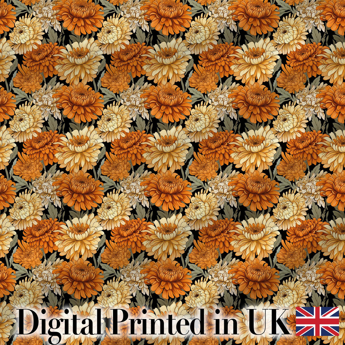 Soft Watercolour Orange Floral Pattern on Cream Background with Delicate Stems Digital Print Fabric by the Metre UK Sewing Quilting Textile