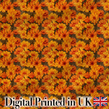 Dense Chrysanthemum Floral Pattern in Orange and Cream on Black Background Digital Print Fabric by the Metre UK Sewing Quilting Textile