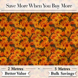 Dense Chrysanthemum Floral Pattern in Orange and Cream on Black Background Digital Print Fabric by the Metre UK Sewing Quilting Textile