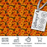 Dense Chrysanthemum Floral Pattern in Orange and Cream on Black Background Digital Print Fabric by the Metre UK Sewing Quilting Textile