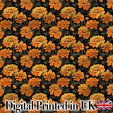Rich Marigold Style Orange Floral Pattern with Dark Foliage Background Digital Print Fabric by the Metre UK Sewing Quilting Textile