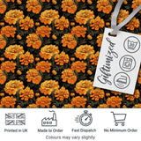Rich Marigold Style Orange Floral Pattern with Dark Foliage Background Digital Print Fabric by the Metre UK Sewing Quilting Textile