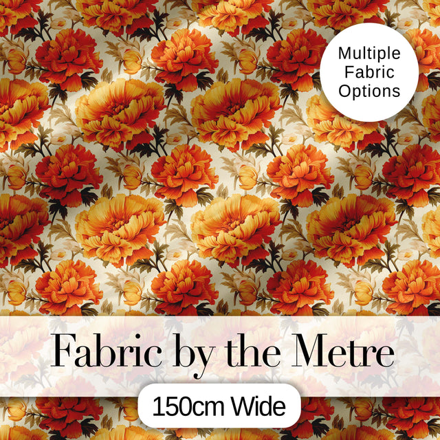 Vibrant Orange Blossom Floral Pattern with Layered Petals and Warm Tones Digital Print Fabric by the Metre UK Sewing Quilting Textile