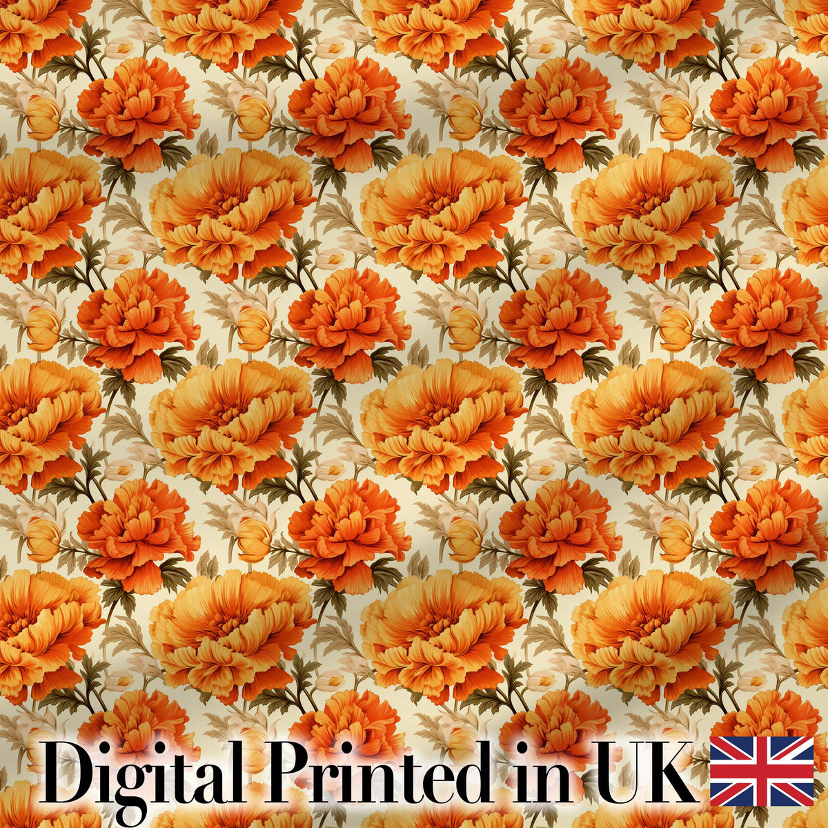 Vibrant Orange Blossom Floral Pattern with Layered Petals and Warm Tones Digital Print Fabric by the Metre UK Sewing Quilting Textile