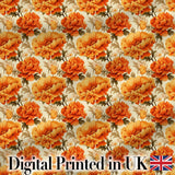 Vibrant Orange Blossom Floral Pattern with Layered Petals and Warm Tones Digital Print Fabric by the Metre UK Sewing Quilting Textile