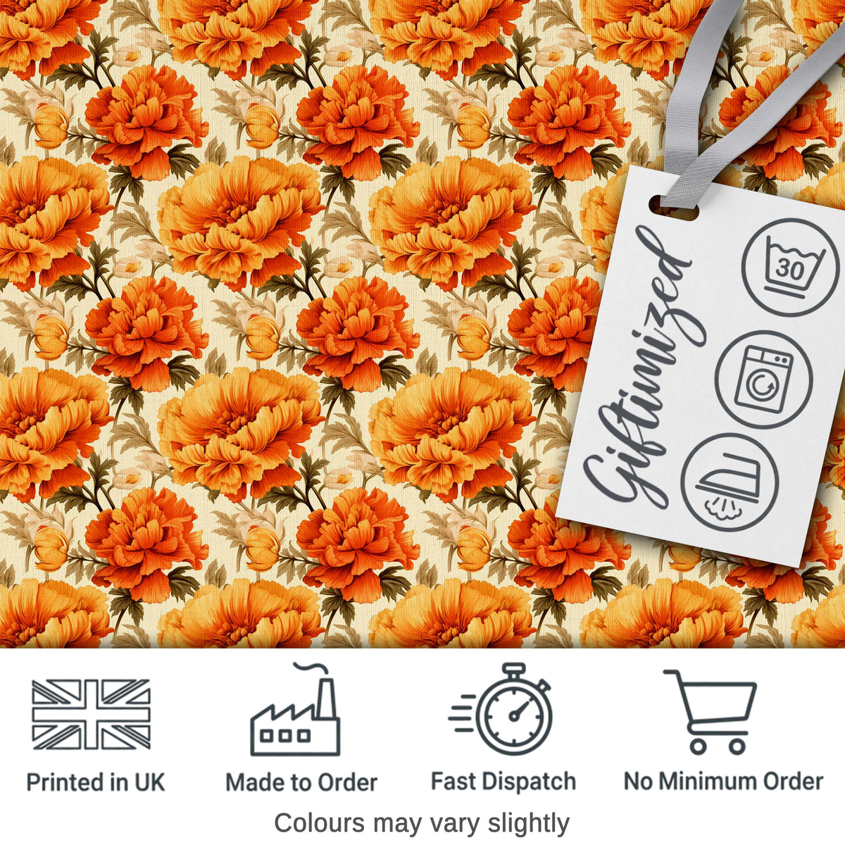 Vibrant Orange Blossom Floral Pattern with Layered Petals and Warm Tones Digital Print Fabric by the Metre UK Sewing Quilting Textile