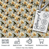 Classic Ivory Orchid Floral  with Detailed Leaves Muted Blue Background Digital Print Fabric by the Metre UK Sewing Quilting Textile