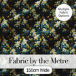 Dark Botanical Orchid Floral  with Blue and Gold Tones Black Background Digital Print Fabric by the Metre UK Sewing Quilting Textile