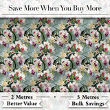 Tropical Orchid Floral  with Cream and Pink Blooms Soft Blue Background Digital Print Fabric by the Metre UK Sewing Quilting Textile