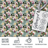 Tropical Orchid Floral  with Cream and Pink Blooms Soft Blue Background Digital Print Fabric by the Metre UK Sewing Quilting Textile