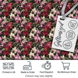 Deep Red and Blush Orchid Floral Pattern on Dark Green Background Digital Print Fabric by the Metre UK Sewing Quilting Textile