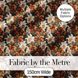 Bold Cream and Orange Orchid Floral  with Lush Foliage on Dark Background Digital Print Fabric by the Metre UK Sewing Quilting Textile