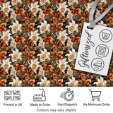 Bold Cream and Orange Orchid Floral  with Lush Foliage on Dark Background Digital Print Fabric by the Metre UK Sewing Quilting Textile