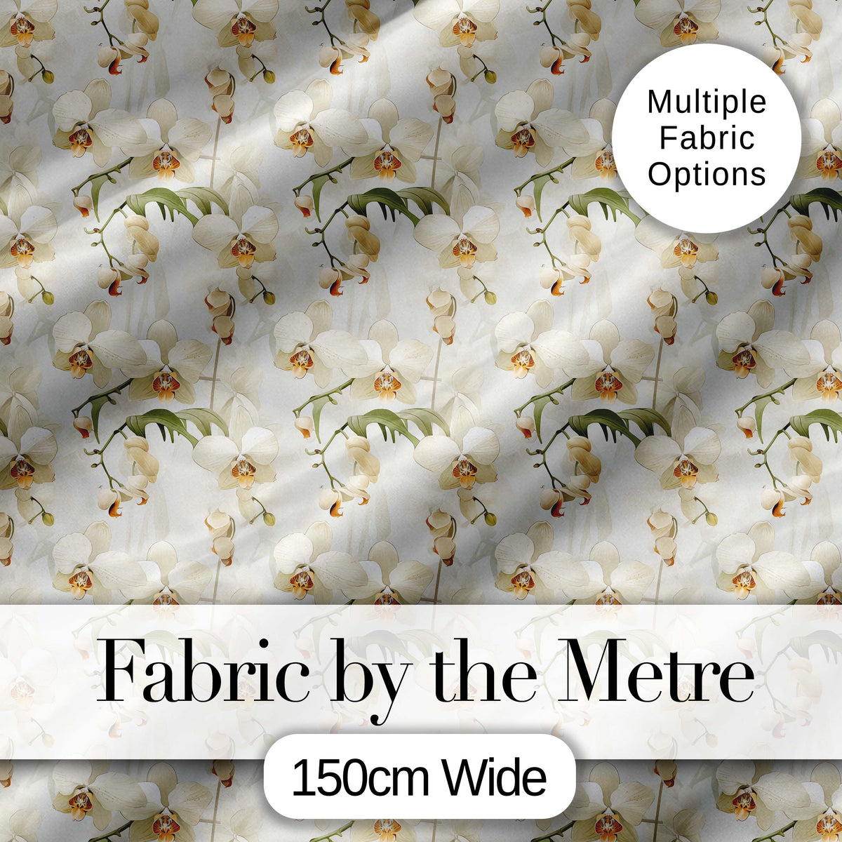 Cream Orchid Floral  Soft Neutral Background Delicate Botanical Detail Digital Print Fabric by the Metre UK Sewing Quilting Textile