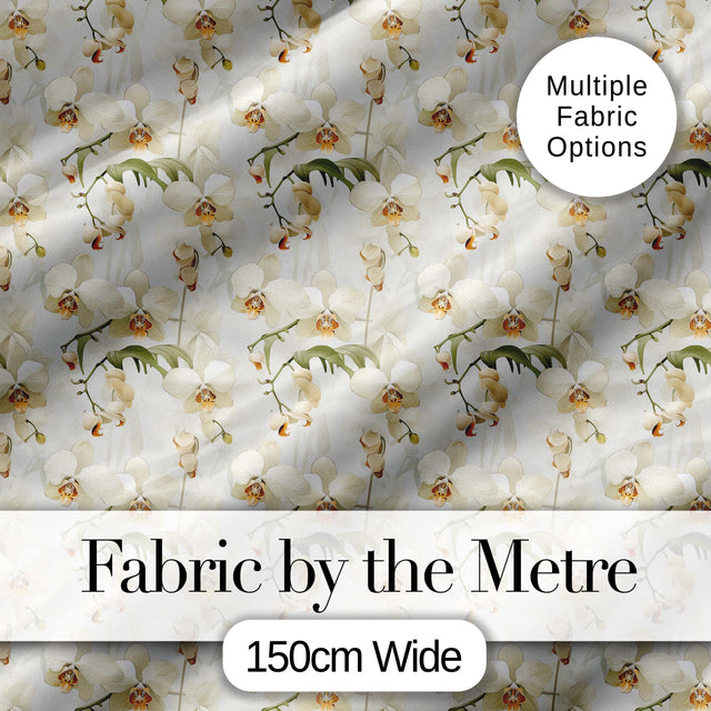 Cream Orchid Floral  Soft Neutral Background Delicate Botanical Detail Digital Print Fabric by the Metre UK Sewing Quilting Textile