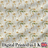 Cream Orchid Floral  Soft Neutral Background Delicate Botanical Detail Digital Print Fabric by the Metre UK Sewing Quilting Textile