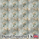 Vintage Orchid Branch Floral Pattern on Textured Blue Distressed Background Digital Print Fabric by the Metre UK Sewing Quilting Textile