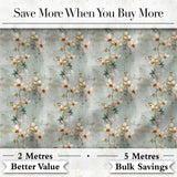 Vintage Orchid Branch Floral Pattern on Textured Blue Distressed Background Digital Print Fabric by the Metre UK Sewing Quilting Textile
