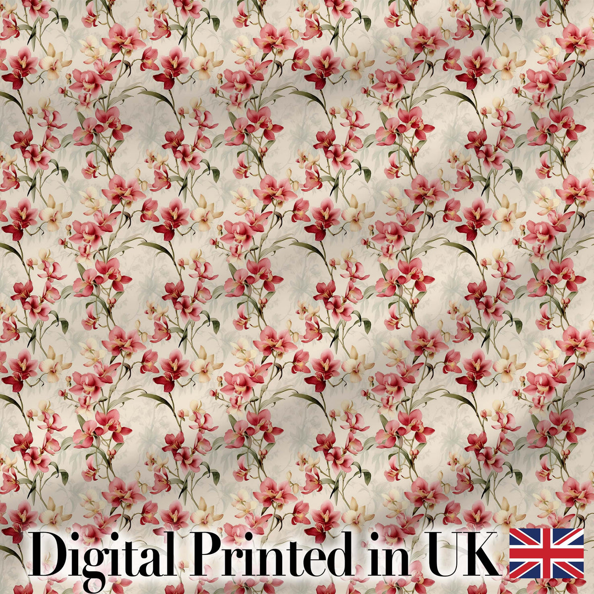 Soft Pink Orchid Blossom on Cream Vintage Background Floral Design Digital Print Fabric by the Metre UK Sewing Quilting Textile
