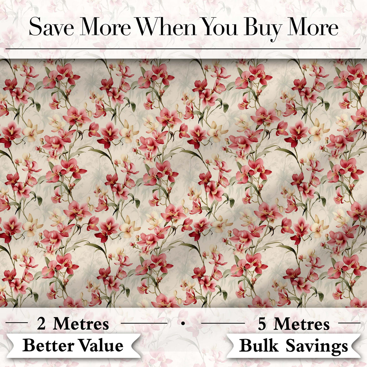 Soft Pink Orchid Blossom on Cream Vintage Background Floral Design Digital Print Fabric by the Metre UK Sewing Quilting Textile