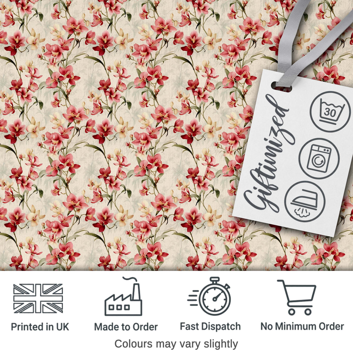 Soft Pink Orchid Blossom on Cream Vintage Background Floral Design Digital Print Fabric by the Metre UK Sewing Quilting Textile