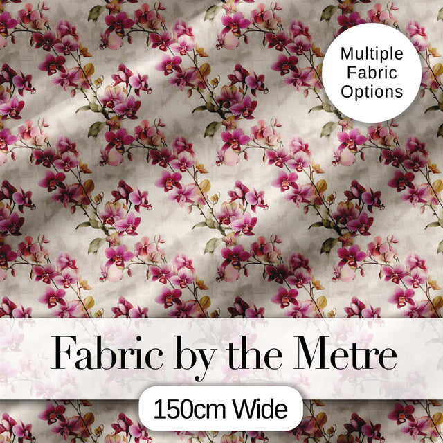 Blush Pink Orchid Sprays on Textured Neutral Background Elegant Floral Digital Print Fabric by the Metre UK Sewing Quilting Textile