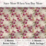 Blush Pink Orchid Sprays on Textured Neutral Background Elegant Floral Digital Print Fabric by the Metre UK Sewing Quilting Textile