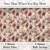 Pink Orchid Garden Floral Pattern on Light Cream Background Digital Print Fabric by the Metre UK Sewing Quilting Textile