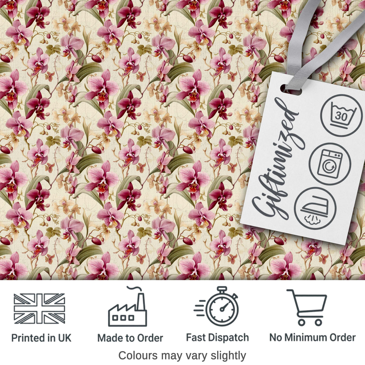 Pink Orchid Garden Floral Pattern on Light Cream Background Digital Print Fabric by the Metre UK Sewing Quilting Textile