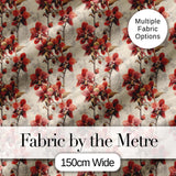 Deep Red Orchid Floral Pattern on Vintage Neutral Background Digital Print Fabric by the Metre UK Sewing Quilting Textile
