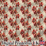 Deep Red Orchid Floral Pattern on Vintage Neutral Background Digital Print Fabric by the Metre UK Sewing Quilting Textile