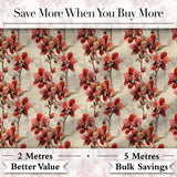 Deep Red Orchid Floral Pattern on Vintage Neutral Background Digital Print Fabric by the Metre UK Sewing Quilting Textile